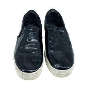 Sam Edelman Slip On Sneaker Shoes Black Lacey Faux Alligator Crocodile Pattern